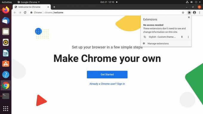 Меню расширения Google Chrome