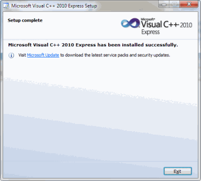 Visual C ++ 2010 Express успешно установлен