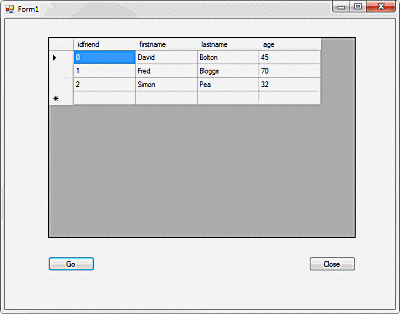 Снимок экрана приложения C # с данными SQLite