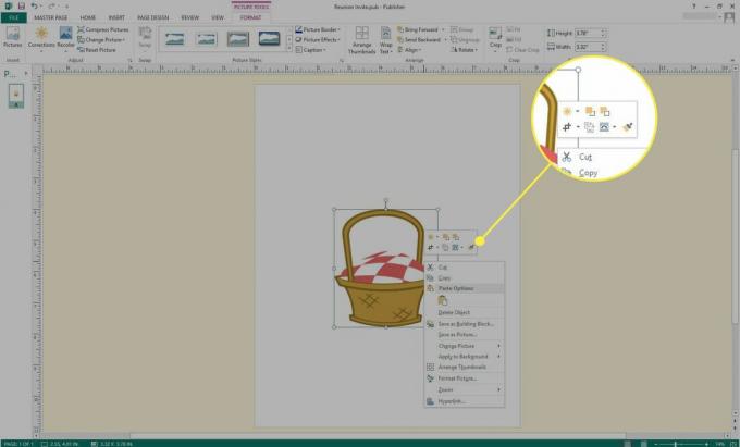 Снимок экрана Microsoft Publisher с выделенными параметрами изображения